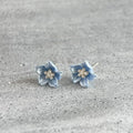 Klein Blue Resin Flower Stud Earrings With Silver Plated Pins, Sweet Korean Japanese Style