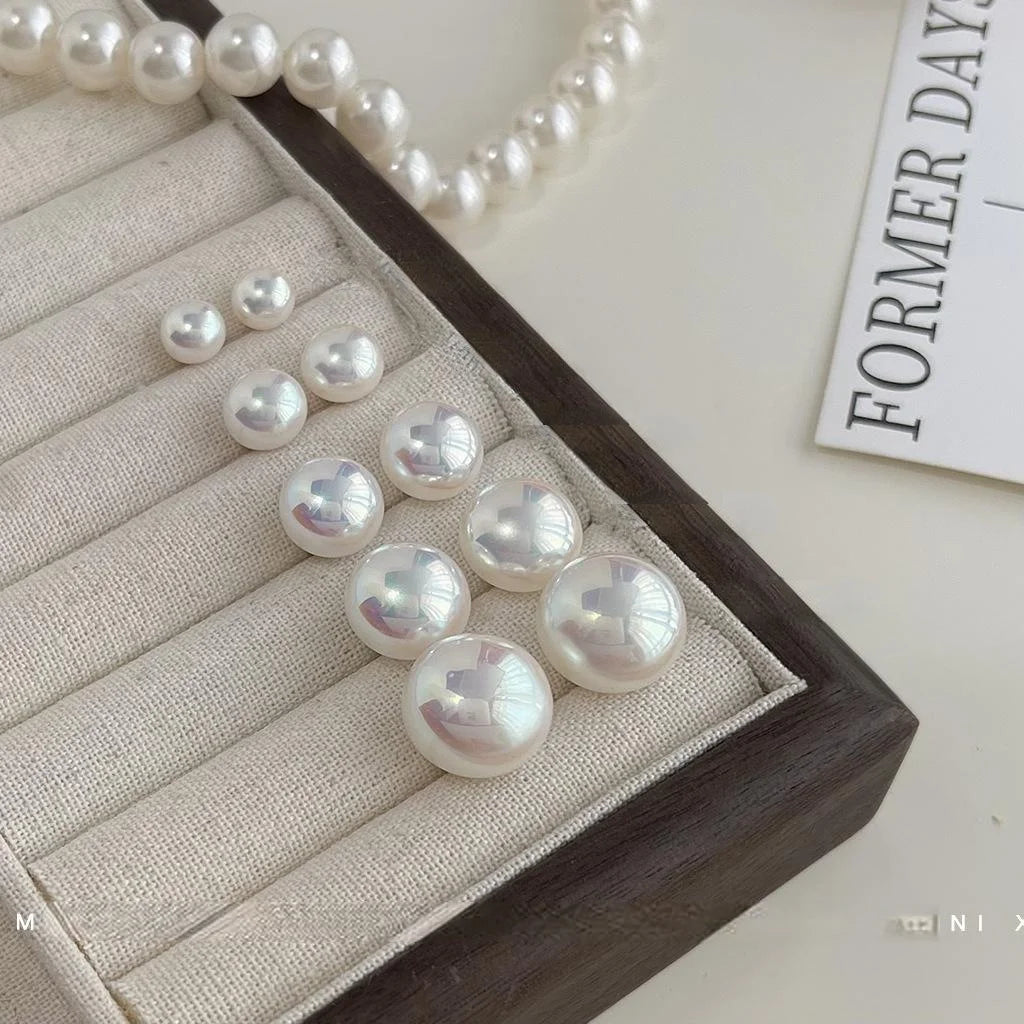 High Gloss Mabe Pearl Stud Earrings Round Geometric Light Luxury Fashion Jewelry