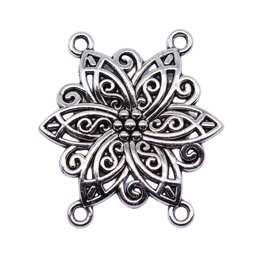 33x31mm 4.6g Multicolor Zinc Alloy Flower Four Hole Body Chain Connector Charm for DIY Body Jewelry