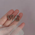 Vintage Antique Gold Copper Double Layer Heart Stud Earrings With Silver Plated Pins