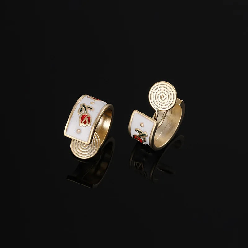 Elegant Vintage Tulip Enamel Wide Hoop Stud & Clip On No Piercing Alloy French Style Earrings