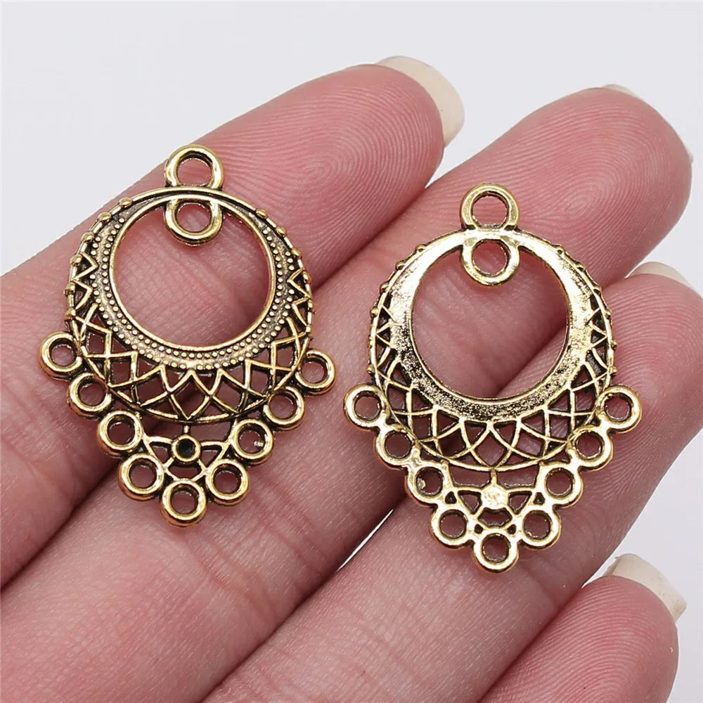 32x24mm 1.7g Antique Gold Zinc Alloy Openwork Geometric Earring Connector Charms for DIY Jewelry Making