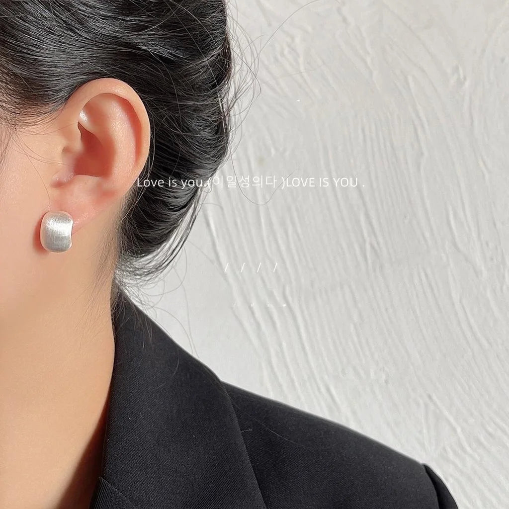 Brushed Matte Gold Copper Round Stud Earrings Minimalist Geometric Fashion Jewelry