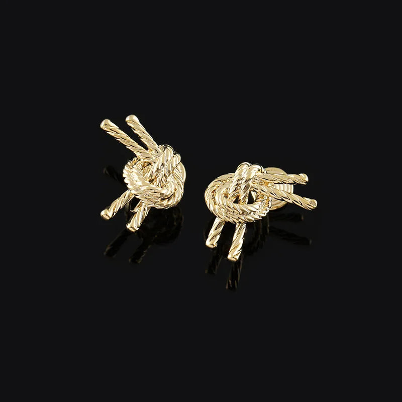French Vintage Gold Alloy Twisted Rope Knot Stud & Clip On No Piercing Elegant Statement Earrings