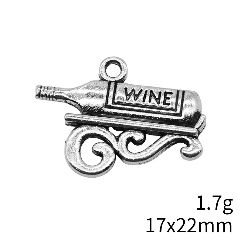 17x22mm 1.7g Antique Silver Finish Zinc Alloy Wine Charm Pendant for Bracelet Necklace DIY Jewelry
