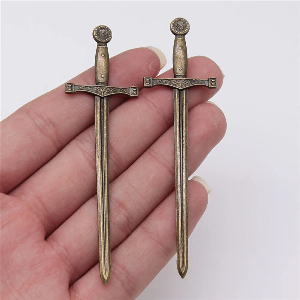 85x23mm 4.4g Multicolor Zinc Alloy Long Sword Fencing Charm Pendant for DIY Jewelry Making