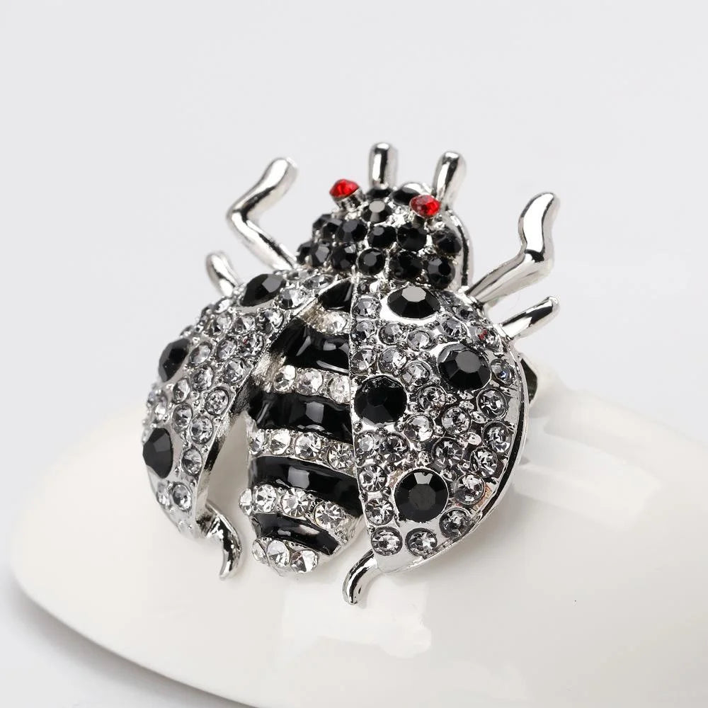 Cute Rhinestone Ladybug Brooch With Enamel Wings, Creative Women's Lapel Pin Corsage Suit Accessory Gift