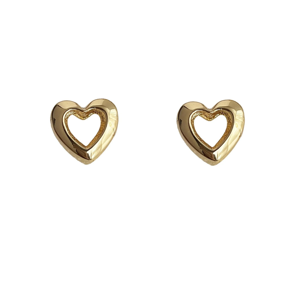 18K Gold Plated Copper Hollow Heart Stud Earrings Minimalist Women's Jewelry