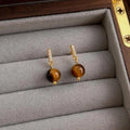 Maillard Style Tiger Eye Zircon Micro Pave Round Geometric Copper Drop Earrings