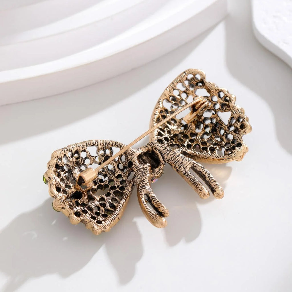 Elegant Bowknot Alloy Rhinestone Brooch With Multicolor Crystals, Women's Lapel Pin Corsage Gift