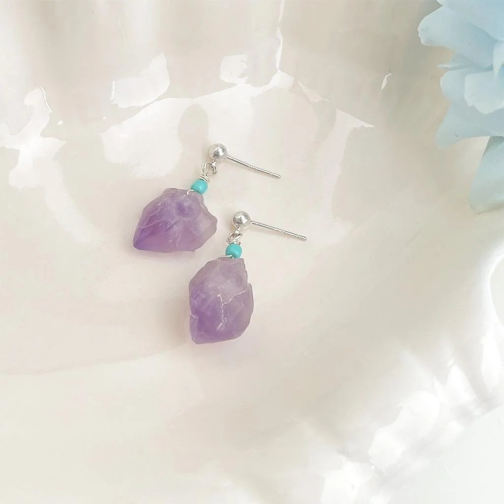 Handmade Natural Amethyst Drop Earrings Elegant Lavender Purple Irregular Geometric Jewelry