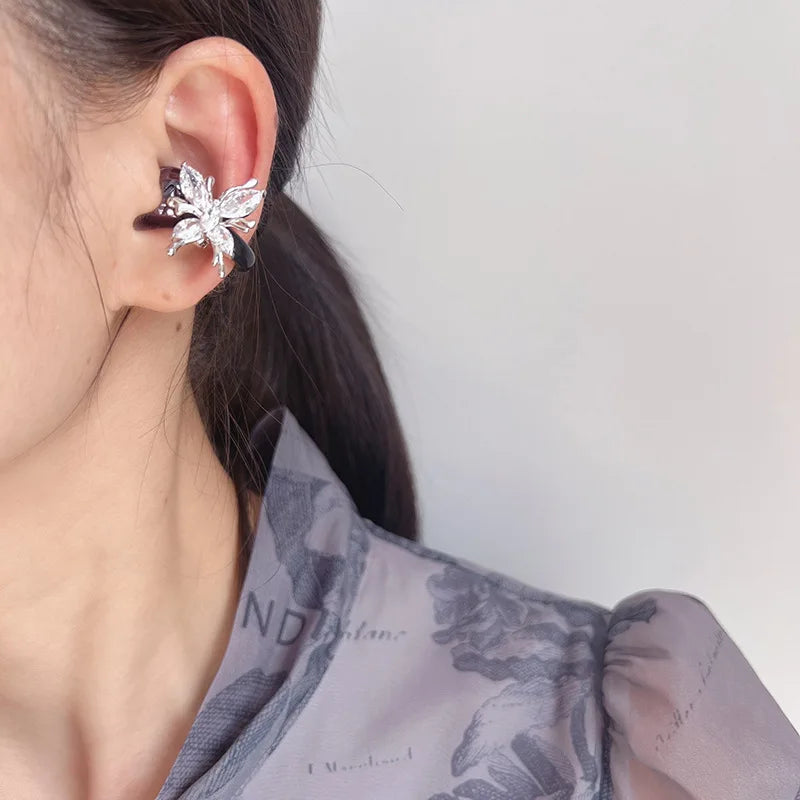 Luxury Sparkling Zircon Butterfly Stud & Clip On No Piercing Ear Cuff Jewelry Accessories Earrings
