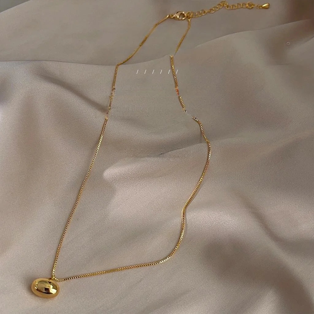 Premium Minimalist Oval Geometric 14K Gold Plated Copper Collarbone Necklace For Office Lady