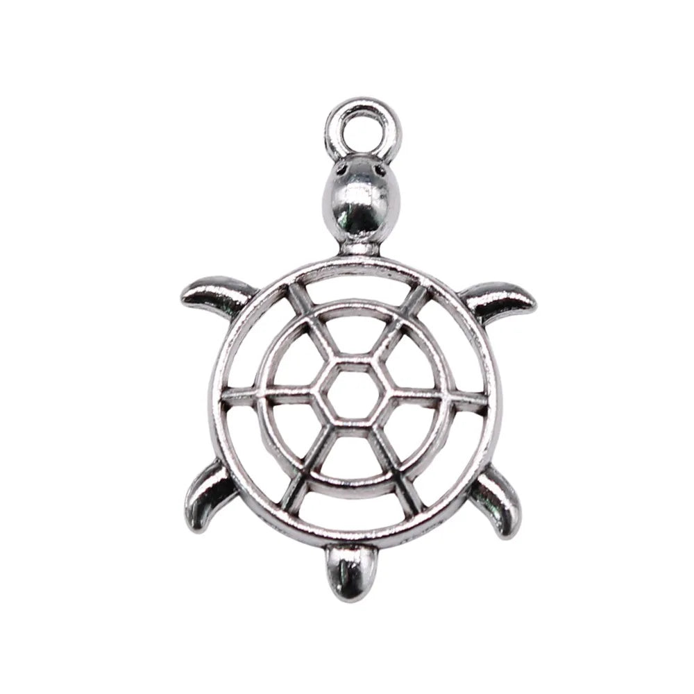 26x18mm 1.12g Antique Silver Zinc Alloy Hollow Sea Turtle Charm Pendant for Ocean DIY Jewelry Making