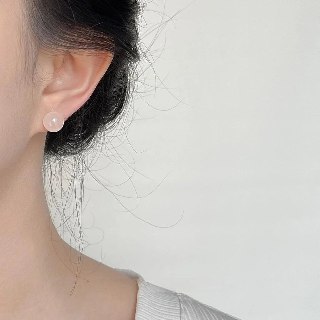 White Agate Natural Stone Round Geometric New Chinese Minimalist Stud Earrings for Women