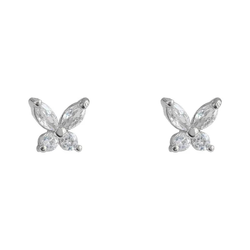 Thickened 18K Gold Plated Copper Micro Pave Zircon Butterfly Stud Earrings Light Luxury Minimalist