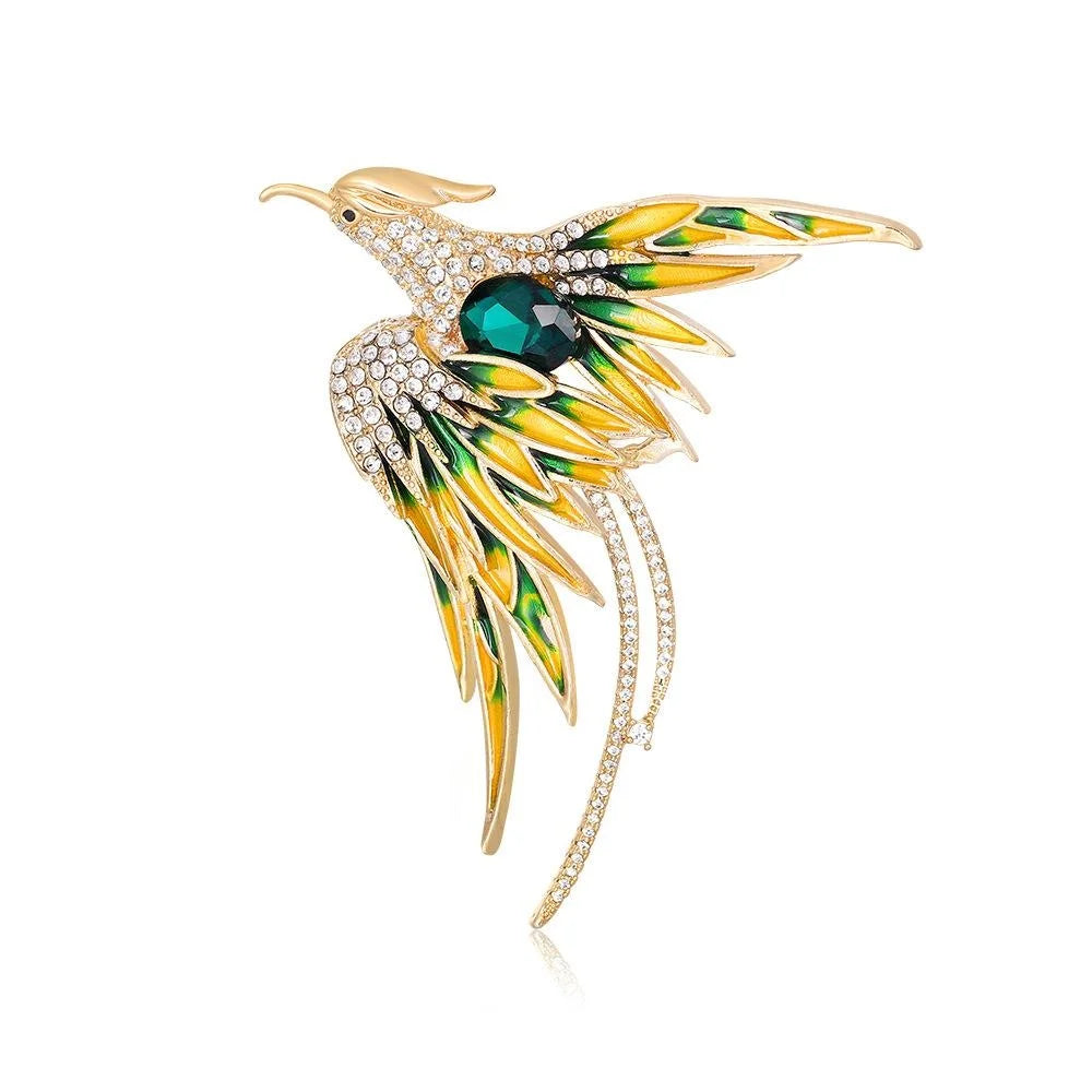 Elegant Enamel Phoenix Bird Brooch With Rhinestone Alloy Wings, Women's Lapel Pin Corsage Gift