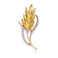 Elegant Wheat Ear Brooch With Yellow Rhinestone Crystals, Gold Tone Alloy Lapel Pin Corsage Suit Accessory
