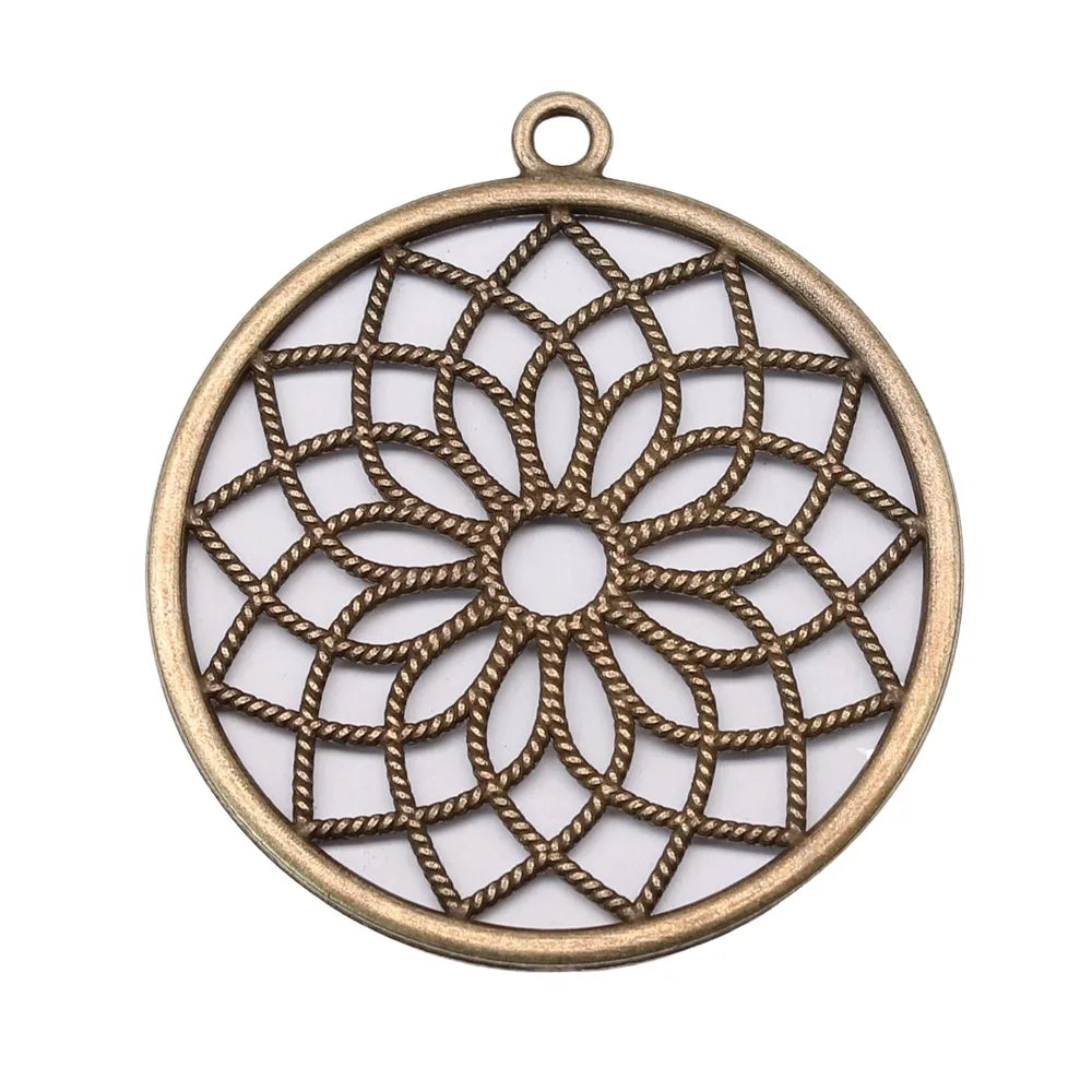 49x49mm 6.6g Multicolor Zinc Alloy Round Flower of Life Charm Pendant for DIY Jewelry Making