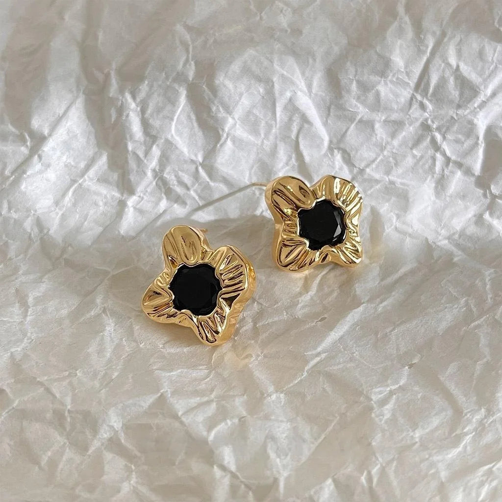 14K Gold Plated Copper Irregular Geometric Zircon Stud Earrings Minimalist Luxury Jewelry