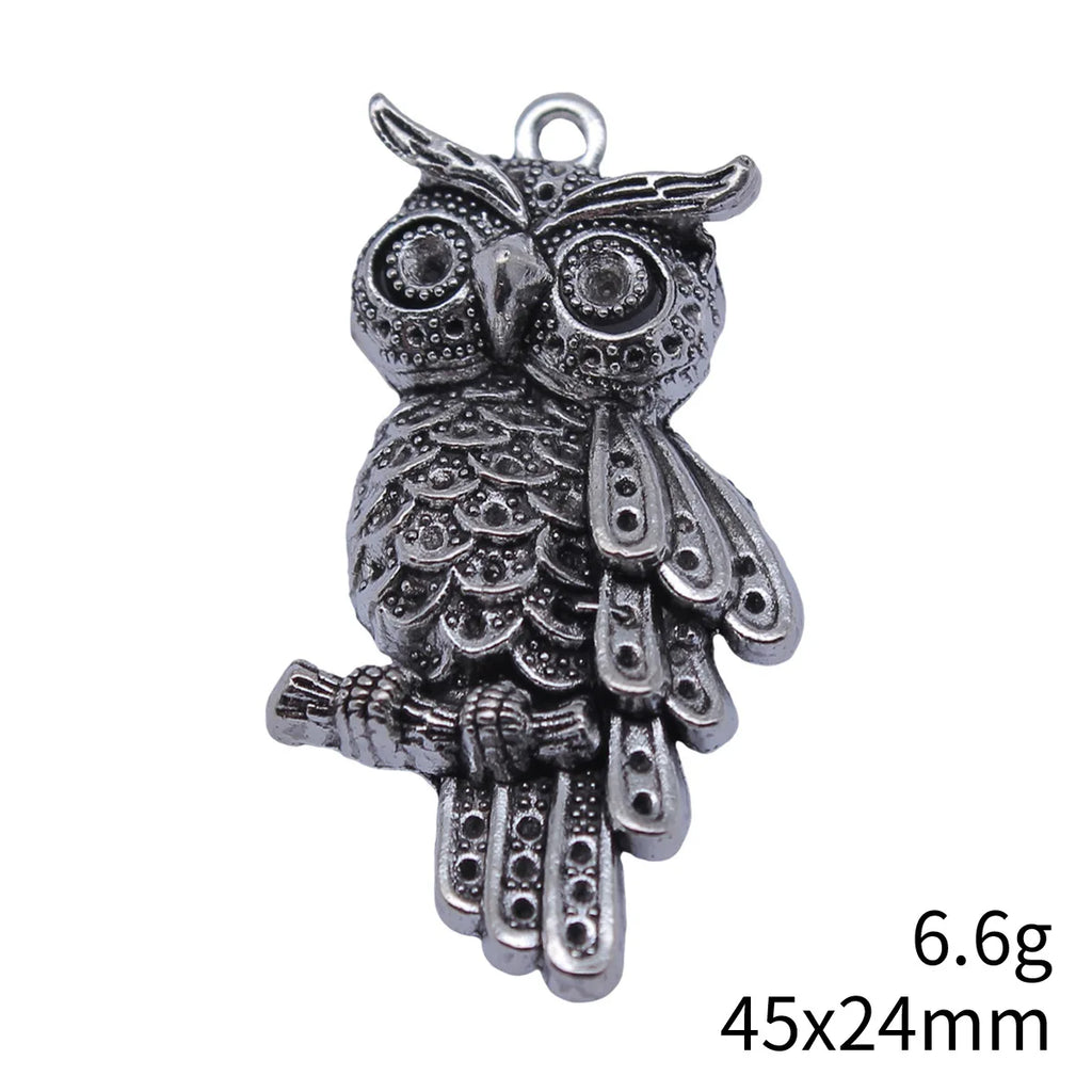 45x24mm 6.6g Antique Silver Zinc Alloy Owl Cat Charm Pendant with Rhinestone Setting for DIY Necklace