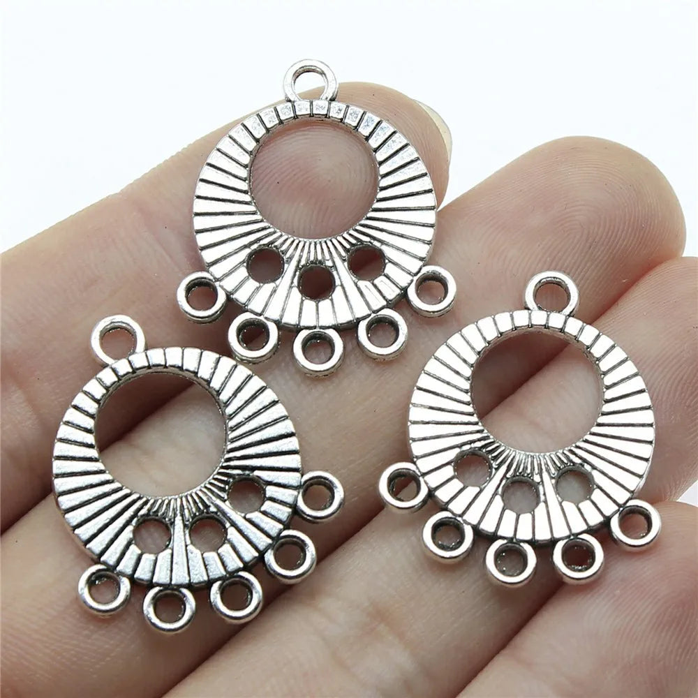 28x23mm 1.9g Vintage Zinc Alloy Round Multi Hole Earring Connector Charms for DIY Earring Making