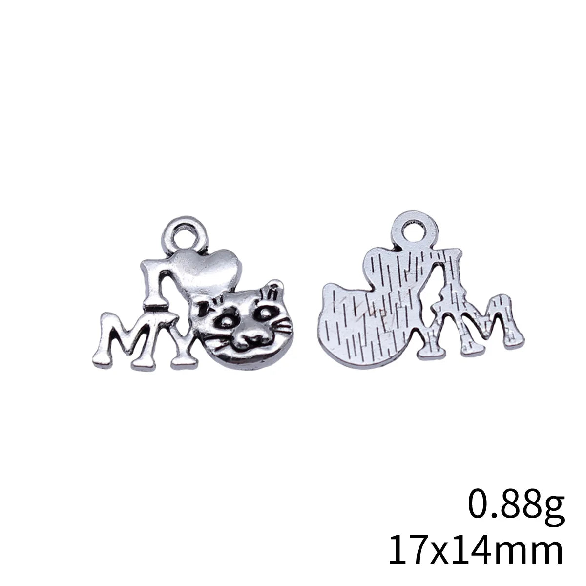 17x14mm 0.88g Antique Silver Zinc Alloy I Love My Cat Charm Pendant for DIY Pet Jewelry Making