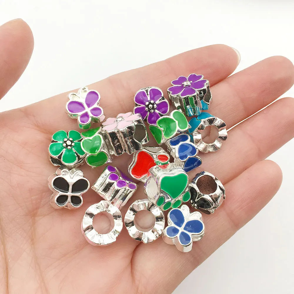 Enamel Zinc Alloy Heart Butterfly Large Hole Loose Beads for Bracelet Jewelry DIY