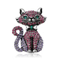 Cute Pink Rhinestone Cat Brooch Alloy Animal Lapel Pin, Elegant Corsage Suit Accessory Gift