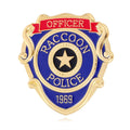 Vintage Raccoon Police Officer Badge Brooch, Gold Alloy Enamel Star Shield Lapel Pin Suit Accessory