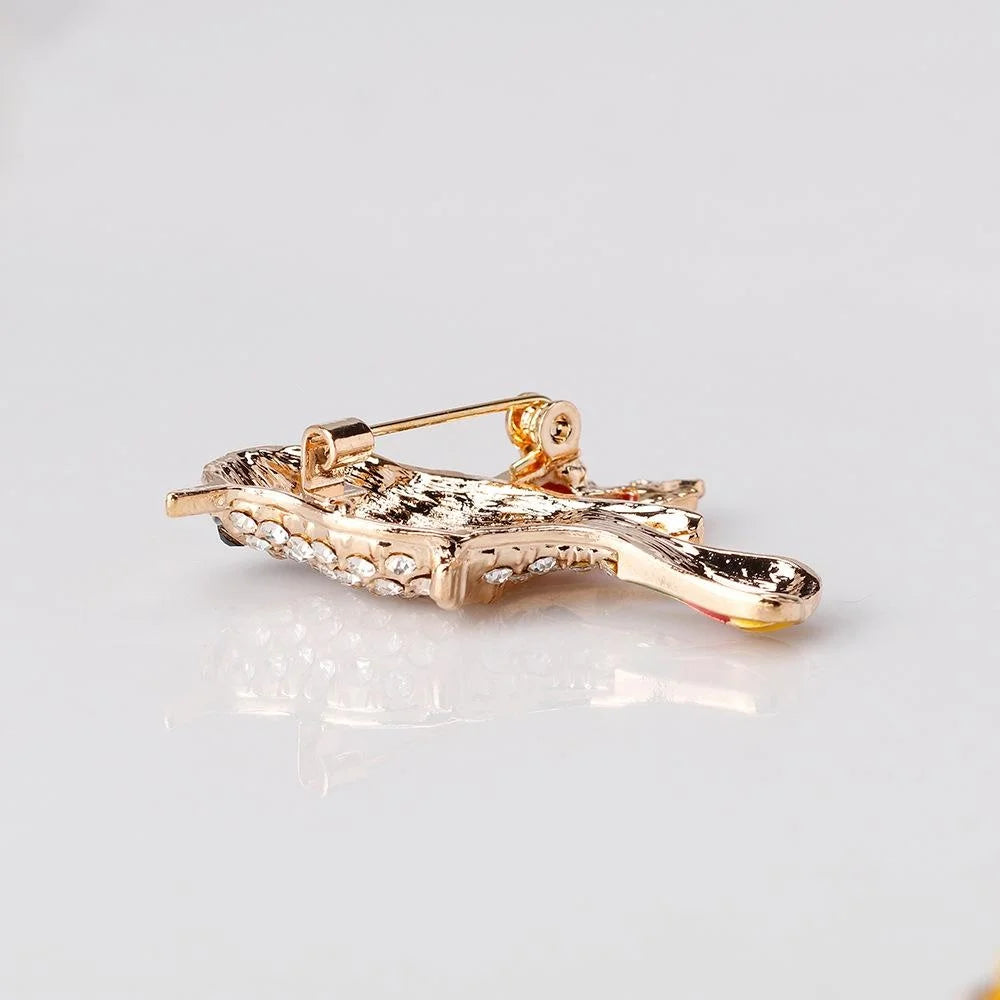 Luxury Enamel Bird Brooch With Rhinestone Zircon Crystals, Elegant Lapel Pin Corsage Suit Accessory Gift