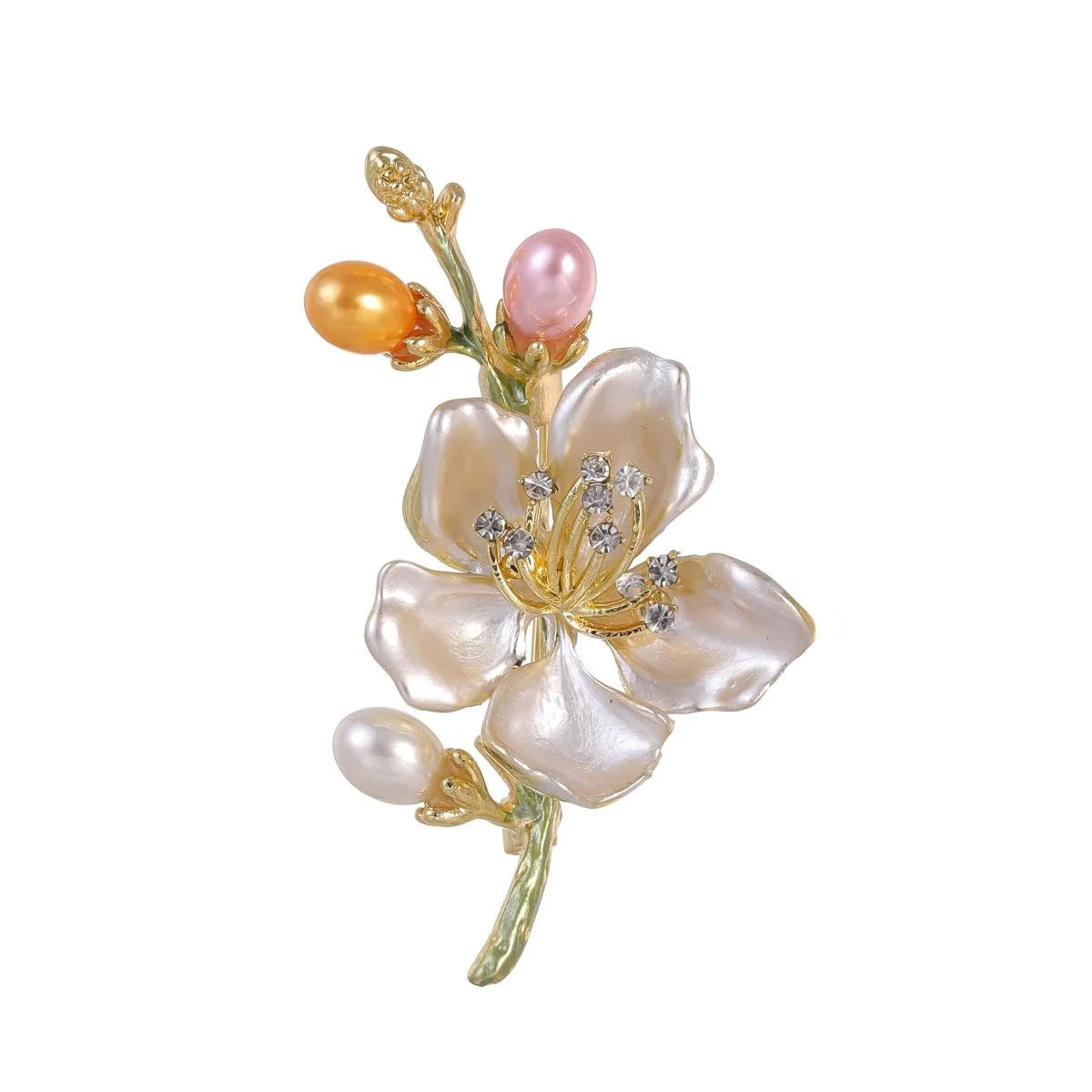 Elegant Mother Of Pearl Flower Brooch With Rhinestone Alloy Stem, Women's Lapel Pin Corsage Gift