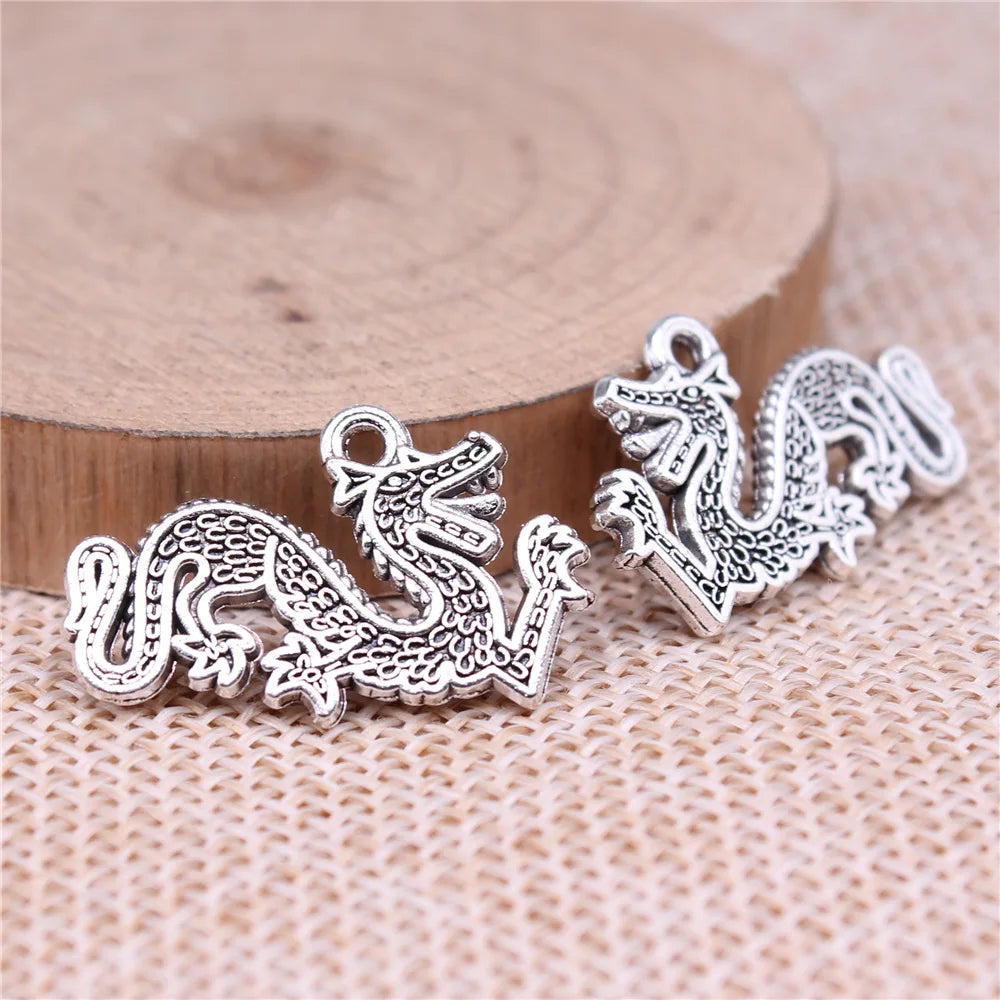26x16mm 2.2g Antique Silver Zinc Alloy Dragon Charm Pendant for Animal Theme DIY Jewelry Making