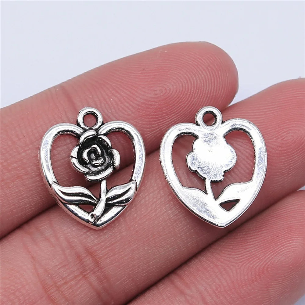 16x18mm 1.3g Antique Silver Zinc Alloy Heart Flower Charm Pendant for DIY Necklace Bracelet Making