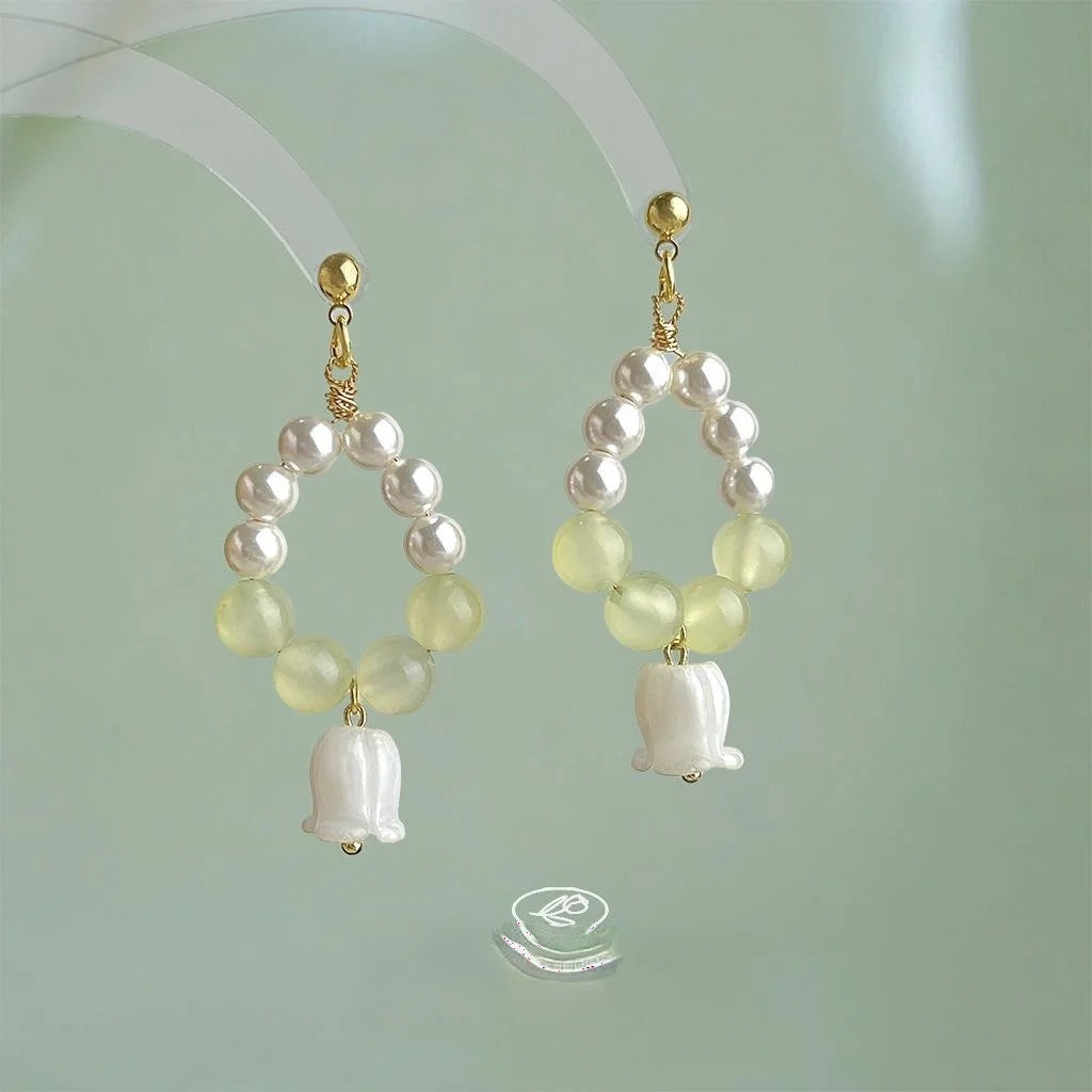Handmade Jade Lily Of The Valley Tulip Drop Earrings Elegant Fresh Forest Style Geometric Jewelry