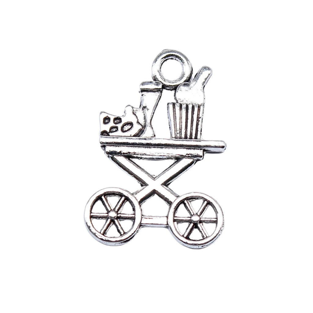 22x15mm 1.1g Antique Silver Zinc Alloy Cold Drink Cart Food Cart Charm Pendant for DIY Clothing Accessories