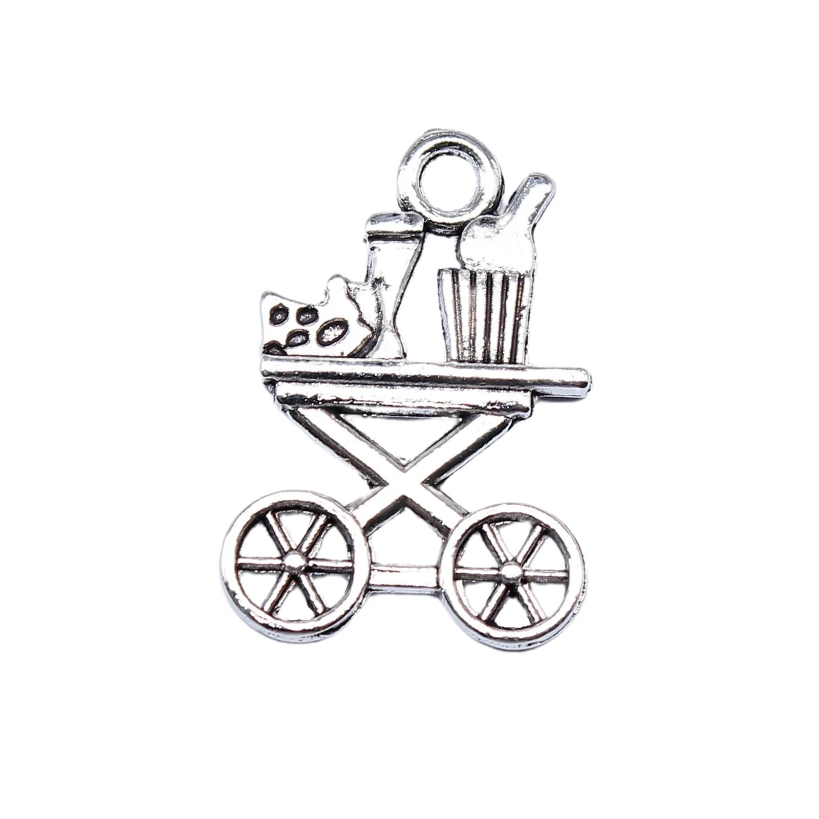 22x15mm 1.1g Antique Silver Zinc Alloy Cold Drink Cart Food Cart Charm Pendant for DIY Clothing Accessories