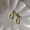French Vintage Copper Hollow Enamel Geometric Square Stud Earrings With Ring Line Design