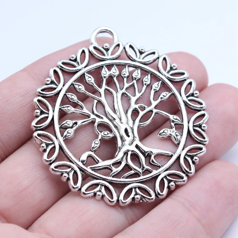 46x51mm 8.7g Antique Silver Zinc Alloy Round Tree Charm Pendant for Necklace DIY Jewelry Making