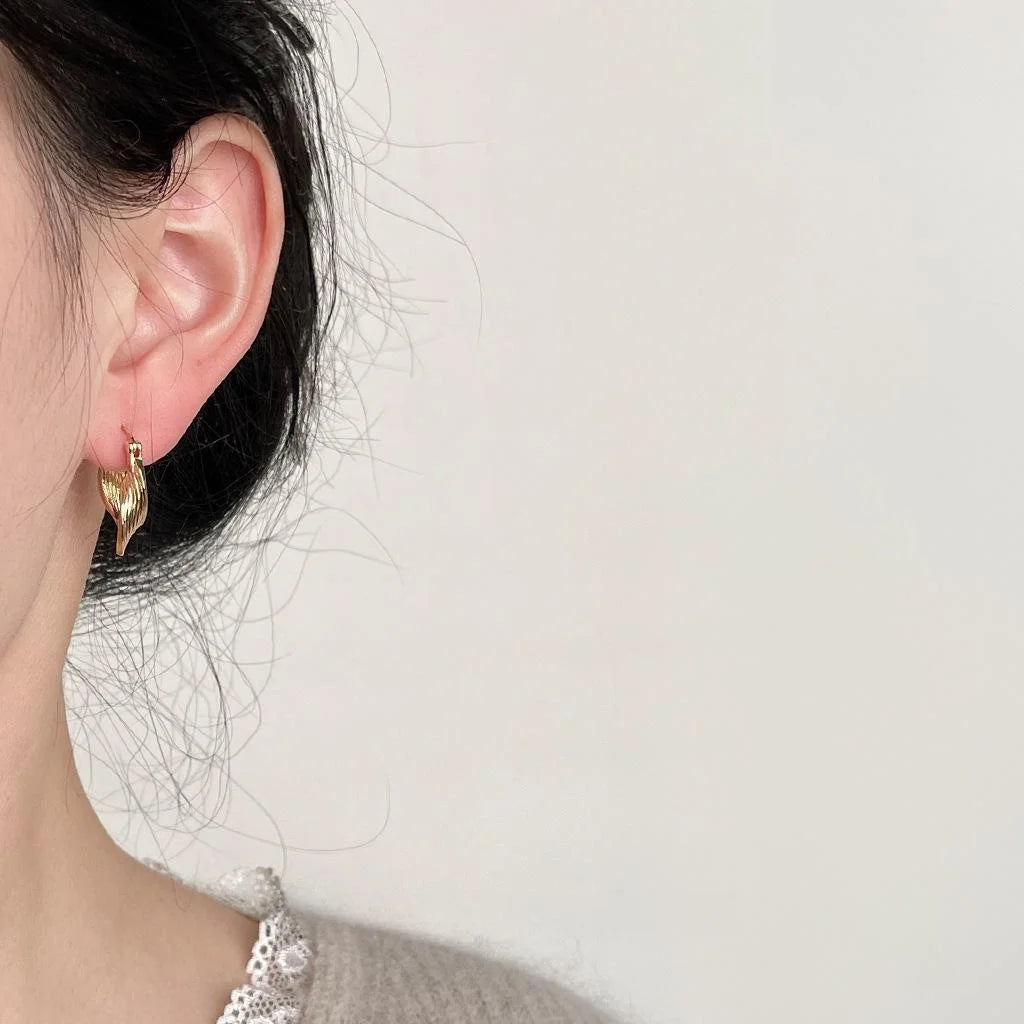 14K Electroplated Copper Geometric Irregular Curved Texture Drop Earrings