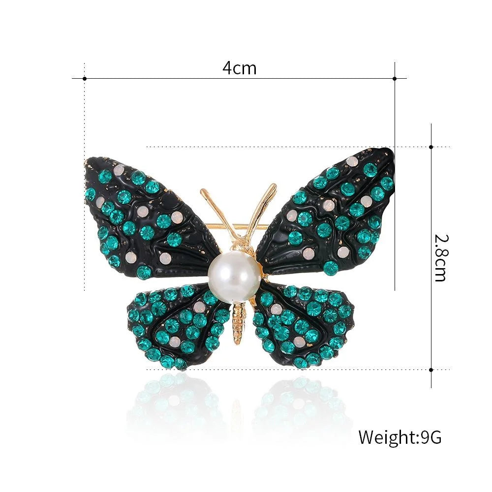Elegant Black Enamel Butterfly Brooch With Pink Rhinestones And Pearl, Women's Lapel Pin Suit Accessory
