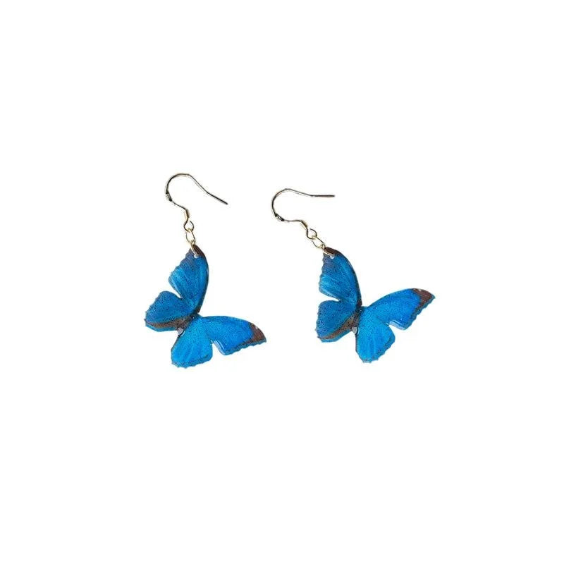 Fresh Sweet Forest Style Resin Butterfly Drop Earrings With Silver Plated Pins