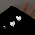 Silver Plated Eco Copper Heart Zircon Stud Earrings, Irregular Liquid Metal Minimalist Style