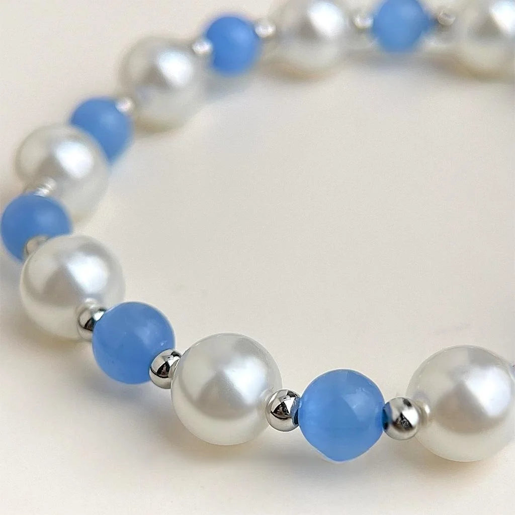 Glass Cat Eye Stone Crystal Bracelet With Glass Pearl Round Beads Fresh Sweet Summer Style