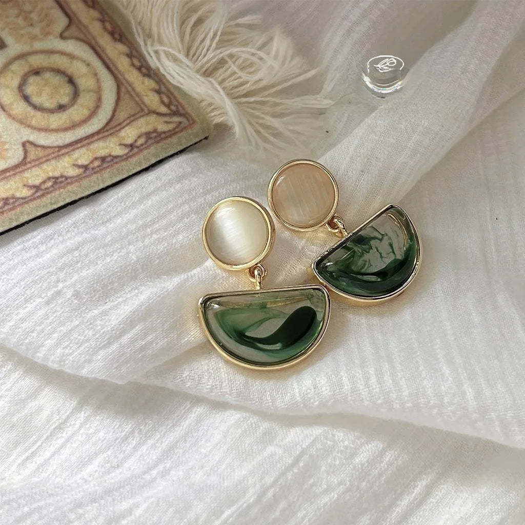 14K Plated Alloy Geometric Round Stud Earrings Fairy Style Vintage Jewelry