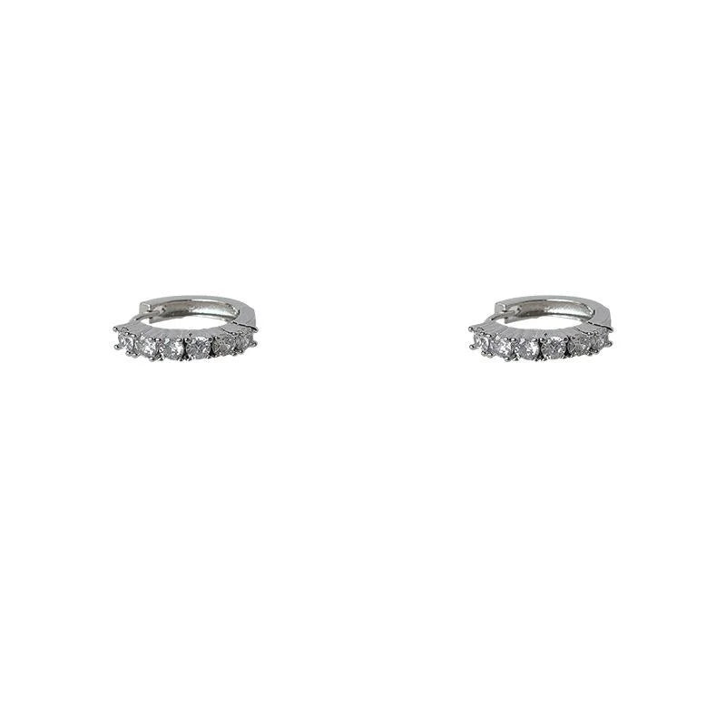 Silver Tone Copper Geometric Hoop Earrings With Micro Pave Zircon Light Luxury Fashion Jewelry