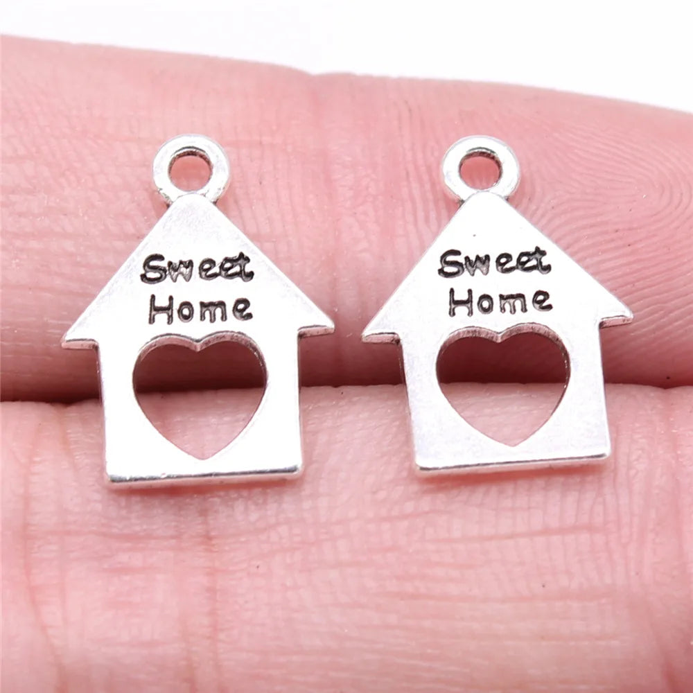17x13mm 0.78g Antique Silver Zinc Alloy Sweet Home Word Tag Charm Pendant for DIY Jewelry