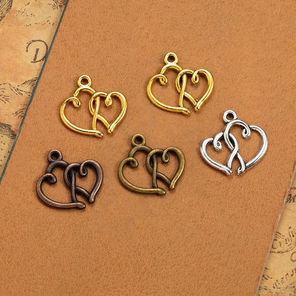 19x16MM Zinc Alloy Double Heart Charm Pendant for DIY Necklace Bracelet Jewelry Making