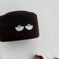 Premium Copper Fan Pleated Geometric Zircon Micro Pave Stud Earrings New Chinese Style
