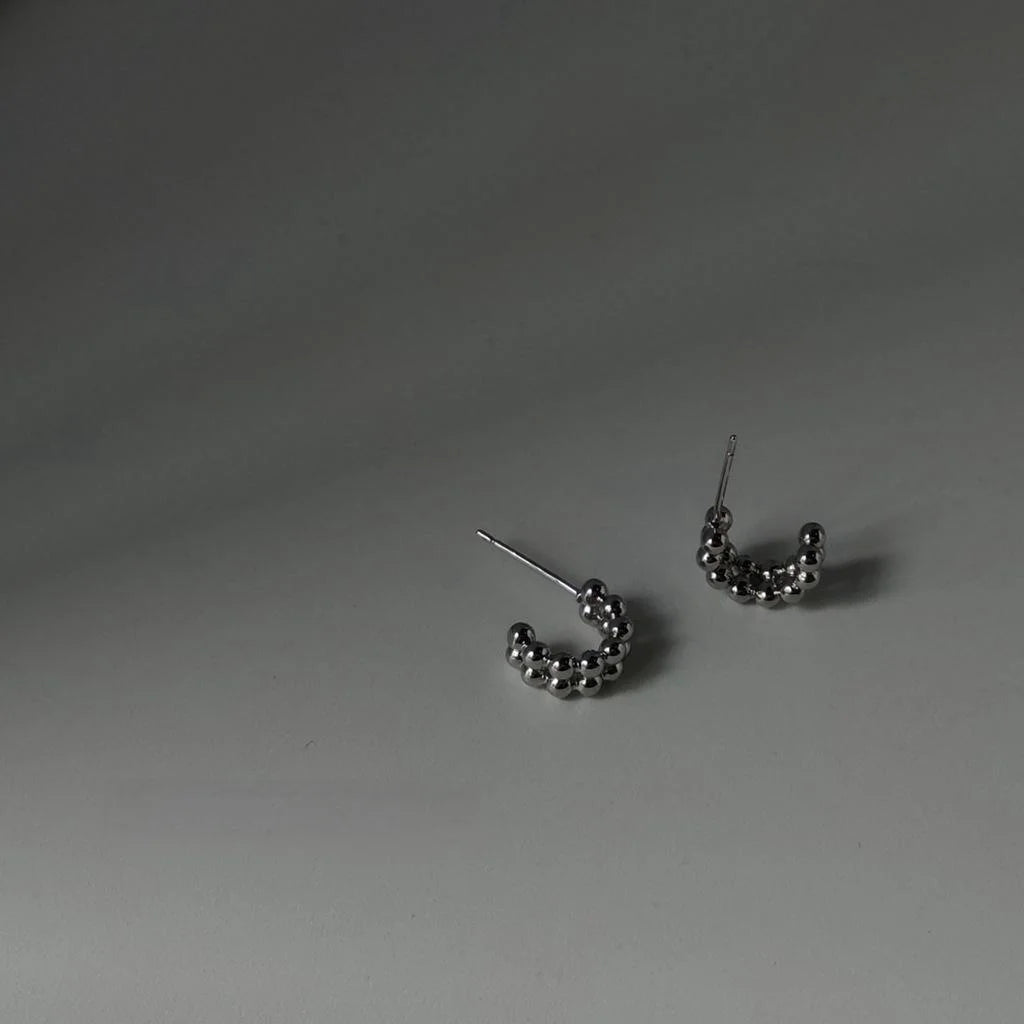 Minimalist Silver Bead C-Shaped Hoop Earrings Copper Geometric Polka Dot Cool Style Jewelry